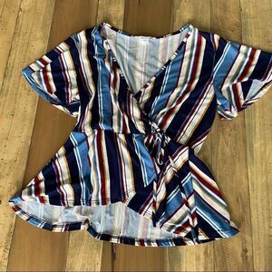 Caution to the Wind Striped Wrap Shirt - size Large